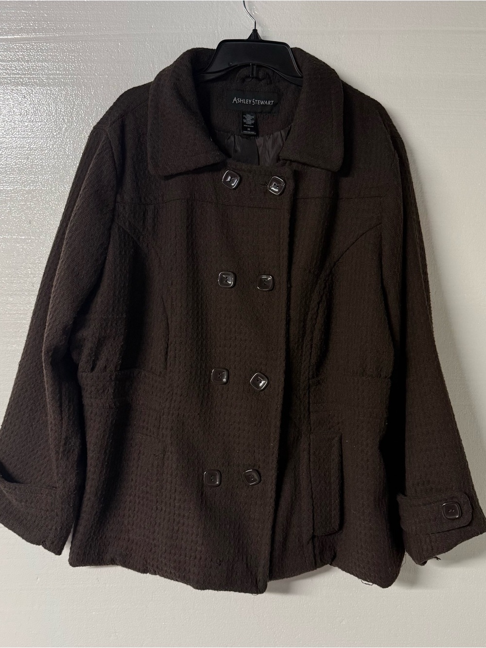 Ashley Stewart Women Size 26 Brown Double Breasted Textured Peacoat Plus Winter